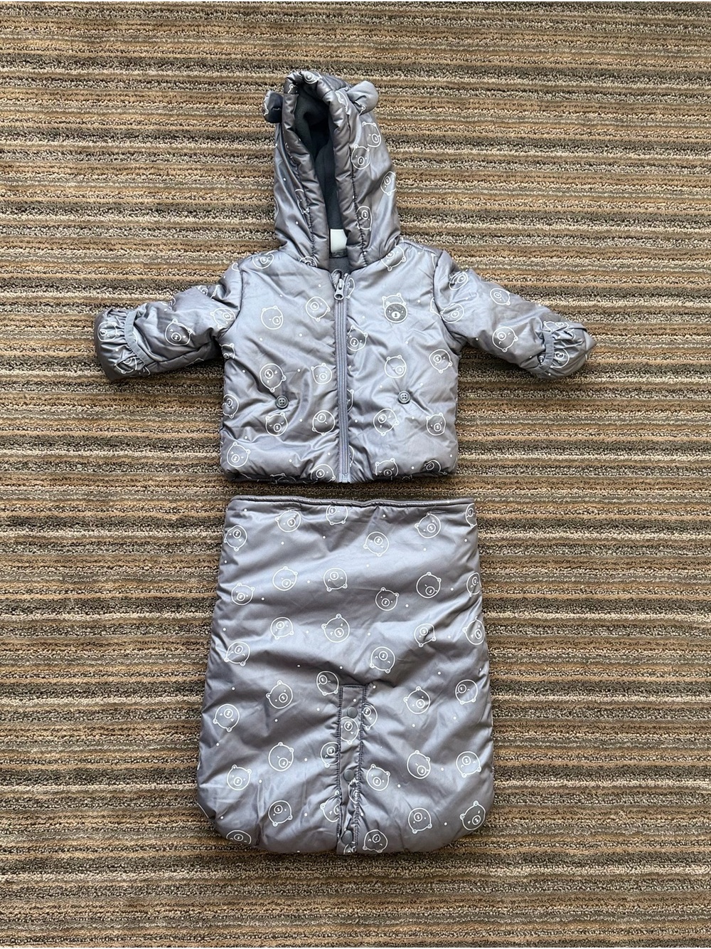 Joe Fresh Dark Gray Infant Puffer Jacket with Patterned Lining